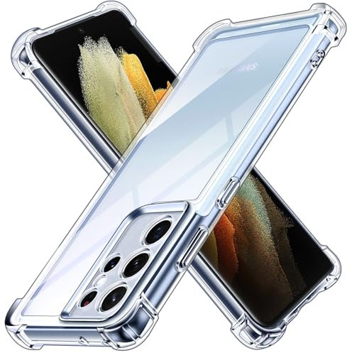 ivoler Anti-Jaunissement Clair Coque pour Samsung Galaxy S21 Ultra 5G avec Coins Renforcés, [Protection Antichoc Militaire] Transparent Étui de Protection Mince Bumper Housse