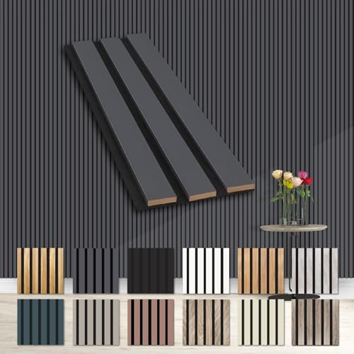 HEXIM Akustikpaneele Musterstück - flexible Lamellenwand Holz MDF Wandpaneele Lamellenverkleidung Wandverkleidung Innendekoration schalldämmend (Black Lead - AP05 / APH05 Musterstück)