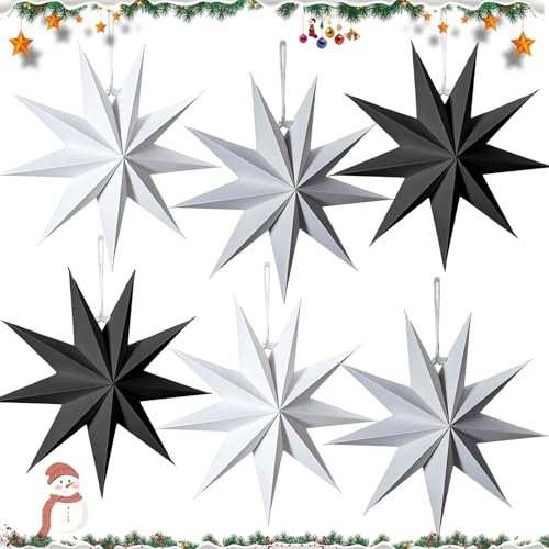 NLMWTI 6 Stück Set Papiersterne, 30cm Papiersterne Weihnachten Faltsterne Neuneck Faltsterne Party Deko für Weihnachtsdeko Papier gwiazda kolorowa