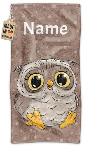 PR Print Royal Kinder-Handtuch mit Name personalisiert - Eule - Geschenk für Jungen & Mädchen, Tier Geschenke, Kindertag, Schwimmunterricht | Handtuch Personalisieren 140 x 70 cm