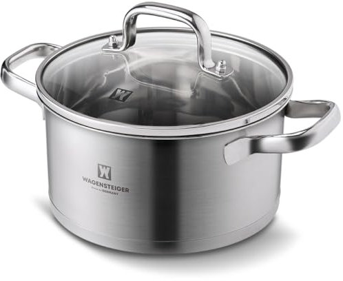 WAGENSTEIGER 2.82 Quart Stainless Steel Stock Pot, 3-Ply Construction with Aluminum Core, Tempered Glass Lid, Compatible with All Cooktops BPA free(7.68 Diameter)