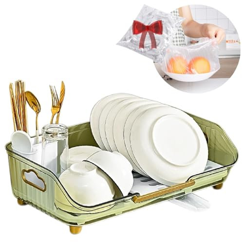 Escurridor de platos con escurridor de plástico verde para encimera de 17 pulgadas de largo x 11 pulgadas de ancho x 6 pulgadas de alto