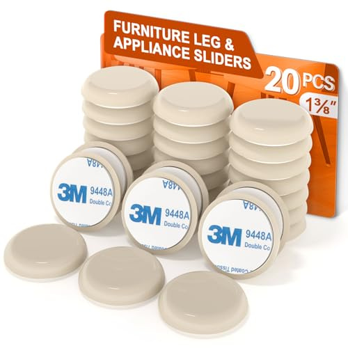 Furniture Sliders 20 PCS 1-3/8 Inch Furniture Moving Sliders with 3M Adhesive for Carpets & Hardwood Floors, Chair Sliders, Move Your Furniture Easily - Beige