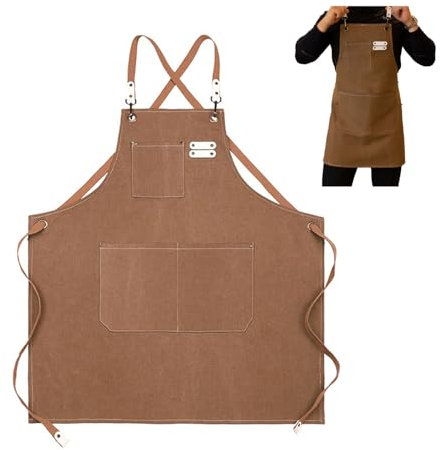 LINGJIA Delantal Cocina Hombre, Cocina, Impermeable, Barbacoa, Delantal de Lona, Ajustable Unisex, Adecuado 67 * 74CM para Cocinar, Pintar, Soldar, Hornear, Jardinería