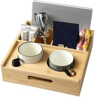 ROCDEER Couch-Caddy, Bambus-Couch-Getränkehalter mit 6 Fächern, Sofa- und Bett-Organizer für Getränke, Snacks und Fernbedienungen