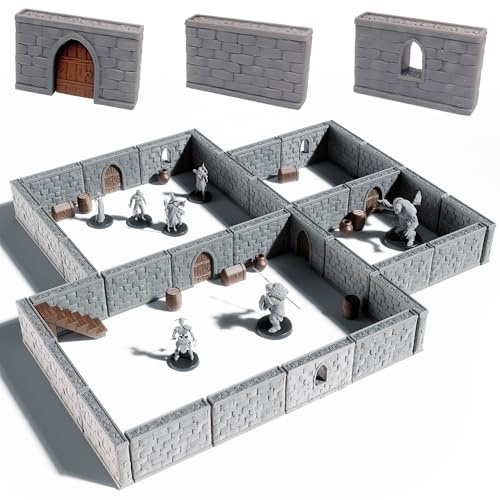 Dungeon Walls Modular DND Terrain Set - 48 Piece Tabletop Role-Playing Scenery - 28mm Scale, Includes Walls & Accessories - Perfect for Dungeons & Dragons, Pathfinder, & RPG Tabletop Games