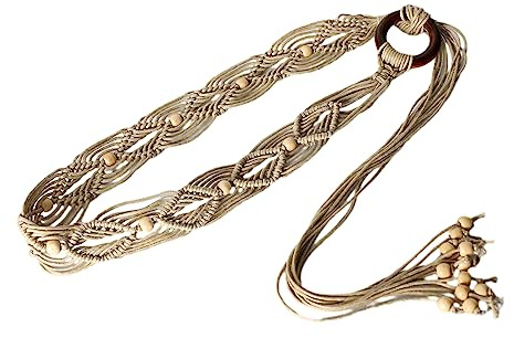 Ldabrye Cinturones de cintura para mujer, cuerda de cintura bohemia hueca con adornos de cuentas, cinturón trenzado para vestido de mujer, cinturón de moda para mujer, cinturón de cintura para jeans,