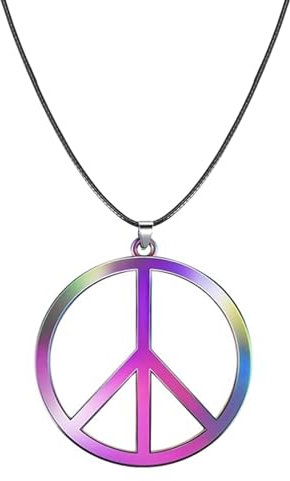 Peace Kette Hippie, Regenbogen Peace Anhänger Kette, Frieden Kette aus Metall, Hippie Schmuck Hippie Halskette Damen Herren, Hippie Kostüm Zubehör, Hippie Kette Peace für Karneval Mottoparty (A)