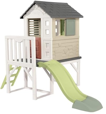 Smoby Life - Maison Pilotis - Plateforme de 70 cm - Echelle, Toboggan - Matière Recyclée - A Partir de 2 Ans - Fabrication Française