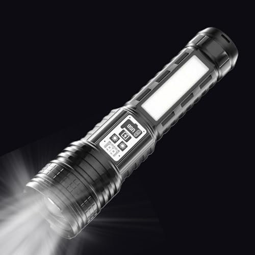Ahuuen Hochwertige Taschenlampe, helle Taschenlampe,Langstreckenbrenner Outdoor - Tragbare helle Taschenlampe mit Seitenlicht und LCD für Camping im Freien, Wandern, Klettern, Arbeiten