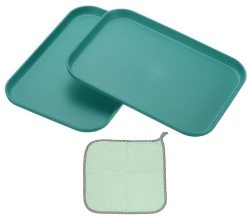 PATIKIL 2 Pack Plateau En Plastique 9.5x6.9 Réutilisable Vert Foncé | Assiettes Rectangulaires Petits Plateaux Assiettes En Blé Vaisselle Plateau À Dessert