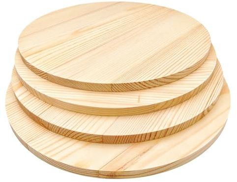 Piastra circolare di pino, piastre rotonde di legno non finite per progetti di artigianato, incisione, bruciatura del legno, pittura (25 x 1 cm, 4 unità)