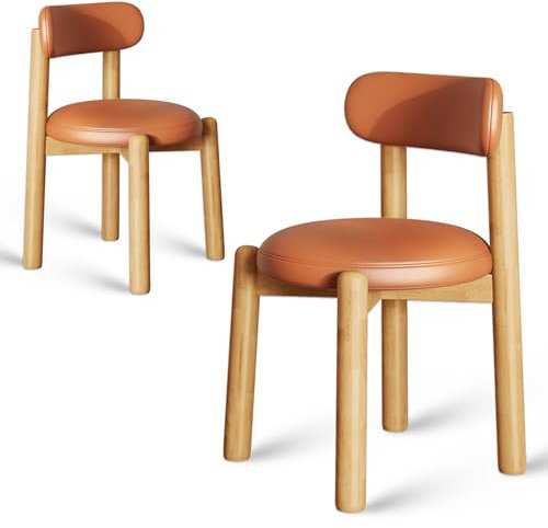 CADEHUB Chaises de Salle à Manger en Bois de Noyer, Lot de 4 chaises de Salle à Manger Modernes, Dossier incurvé, Deux matériaux de Coussin : Cuir Anti-Rayures et Coussin en Tissu écossais