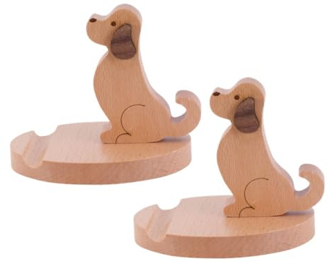 NUOBESTY 2pcs Cute Dog Cartoon Wooden Phone Holder Cell Phone Stand for Desk Smartphone Desk Stand Animal Cell Cartoon Mobile Holder