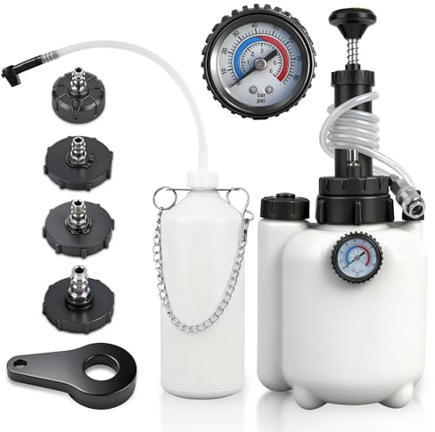 Beefire 3L Brake Bleeding Kit with Pressure Gauge, Efficient Manual Vacuum Pump System for Brake and Clutch Fluid Change, Complete Set with Adapters (White Tank)