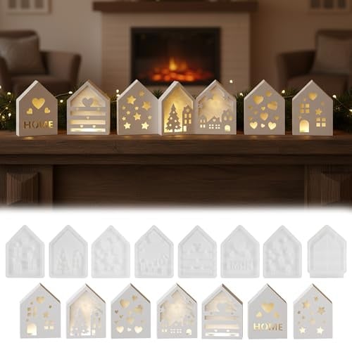 8 Stück Silikonformen Gießformen Häuser, Gießformen Silikon Weihnachten Mini Häuser 3D Silikonform, Kerzenhalter Weihnachten Gips Gießen Giessformen Deko Gipsformen Zum Gießen