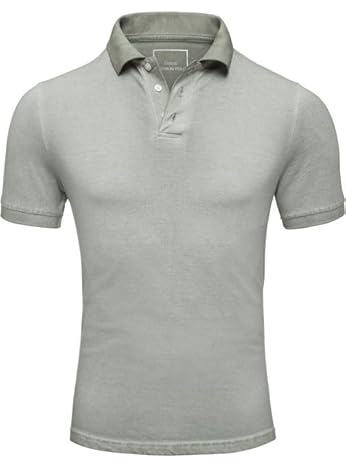 Amaci&Sons Herren Poloshirt Verwaschenes Kontrast Kragen Kurzarm Polohemd T-Shirt 5113