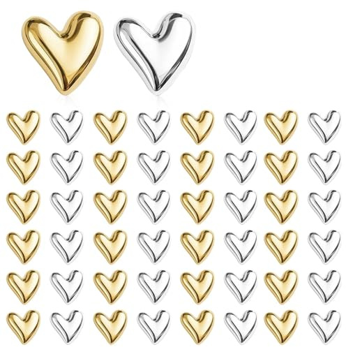 TTIAYAO 50 Stück Herz Magnete für Magnettafel Kühlschrank 3D Kleine Dekorative Magneten Kühlschrankmagnete für Whiteboard Magnet Tafel Büro Klassenzimmer Küche(Gold+Silber)