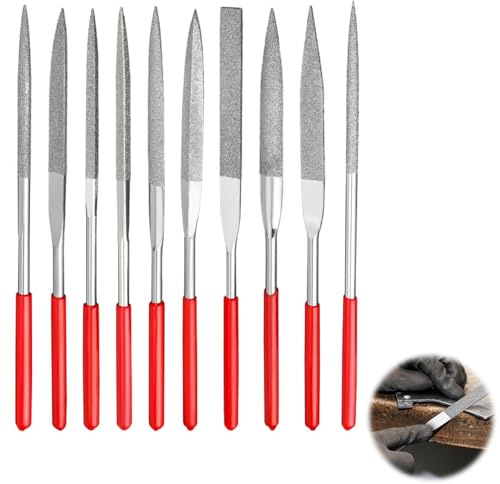 Set di 10 mini lime per modellismo, 2 x 100 mm, lime diamantate per modellismo per gioiellieri, vetro, scultura in legno, modellismo gioielliere