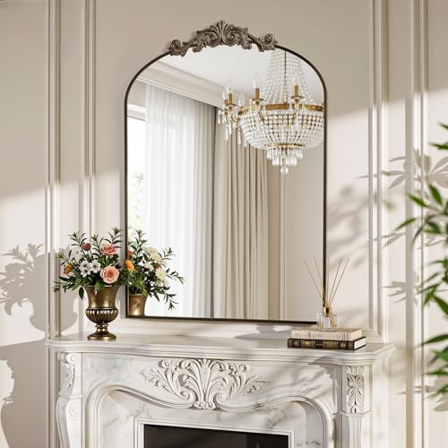 Antok 55x76 cm Badezimmerspiegel Wandspiegel - Blumenmuster Aufhängen Gewölbter Spiegel mit Bruchsicherer Glas und Aluminiumrahmen für Bad Wohnzimmer, Schlafzimmer, Flur, Eingangsbereich
