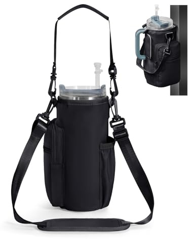 sportsnew 40oz Water Bottle Carrier Bag, Insulated Tumbler Holder with Phone Pocket & Adjustable Strap, Compatible with Stanley Cup, Leak-Resistant Bottle Pouch with Straw Cover