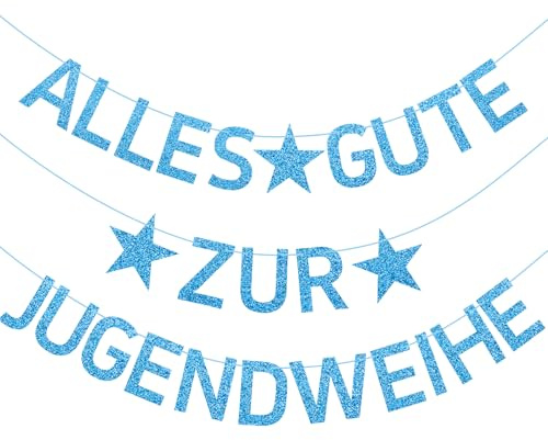 G2PLUS Aufgefädelt Jugendweihe Deko Girlande Blau Glitzer | Alles Gute zur Jugendweihe Girlande Banner, Hängedeko für Foto Hintergrund, Mädchen Jungen