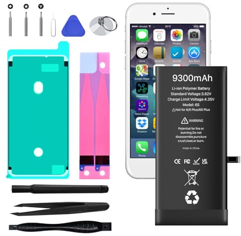 Batterie pour iPhone 6S, (9300mAh) Nouvelle Mise à Niveau Batterie Haute Capacité de Remplacement pour iPhone 6S, A1633, A1688, A1700 avec Kit de Réparation