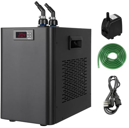 BeoyNot 100L/160L/300L Aquarium Chiller, Water Cooler, with Hoses and Water Pumps, Compressor Refrigeration, 5-40℃/41-104℉, for Fish Tank and Ice Bath Aquatic Plant 100L(26gal)