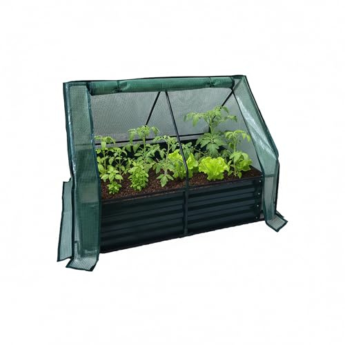 Relaxdays Hochbeet mit Gewächshaus, für Blumen, Pflanzen & Gemüse, grün | HxBxT: 92x125x95 cm, Garten Pflanzenbeet