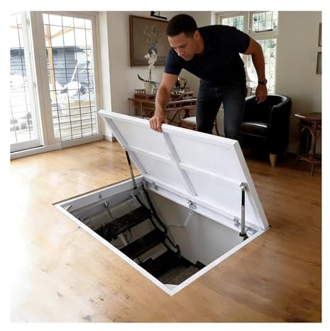 Porte de cave moderne pour maison minimaliste, trappe d'accès au sol encastrée avec ouvre-trappe à ventouses pour sous-sol/vide sanitaire(52x27 (132.1x68.6cm))