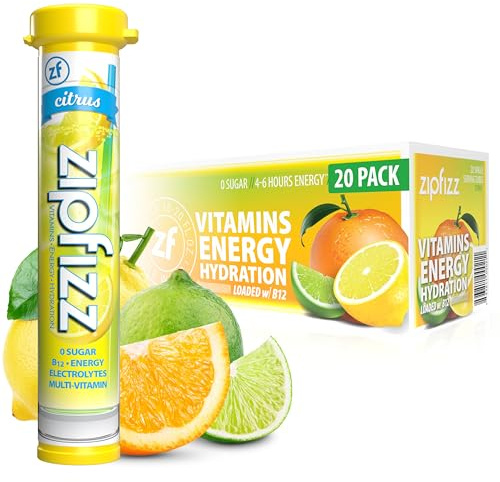 Zipfizz Energy Drink Powder, 20 Pack Electrolyte Mix with B12 - Citrus