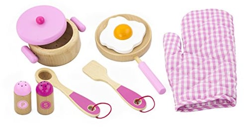 Viga Children's Wooden Kitchen Cooking Set - Pretend Play, Wooden Pots & Pans