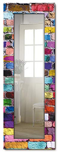 ARTLAND Wandspiegel Ganzkörperspiegel mit Holz Deko Rahmen 60x120 cm Spiegel zum Aufhängen Abstrakt Steine Steinwand Mauer Bunt J5OB