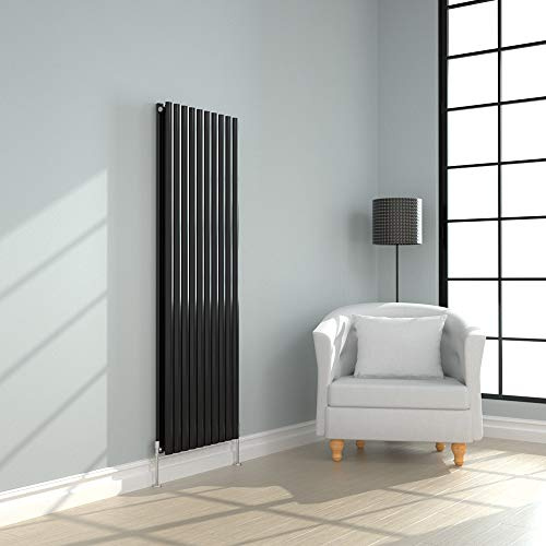NRG 1800x590mm Black Radiator Vertical Oval Panel Bathroom Double Rad | Radiator Wall Mounted, Modern Radiator, Central Heating Compatible, High Heat Output, for Living Room, Kitchen
