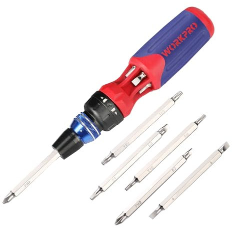 WORKPRO 12-in-1 Ratcheting Screwdrivers Set, Patented Quick Load & Release Holder, Multi-Bit Universal Screwdriver with Bits Storage in Handle