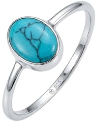 mantraroma ovaler Türkis Ring Damen 925 Silber – Schlichter Edelstein Ring 6 x 8 mm, moderner eleganter Schmuck