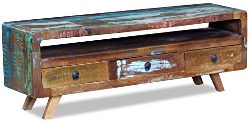 Festnight Retro-Stil TV-Schrank Fernsehschrank aus Recyceltes Massivholz Fernsehtisch Sideboard TV-Lowboard mit 3 Schubladen 120x30x40cm