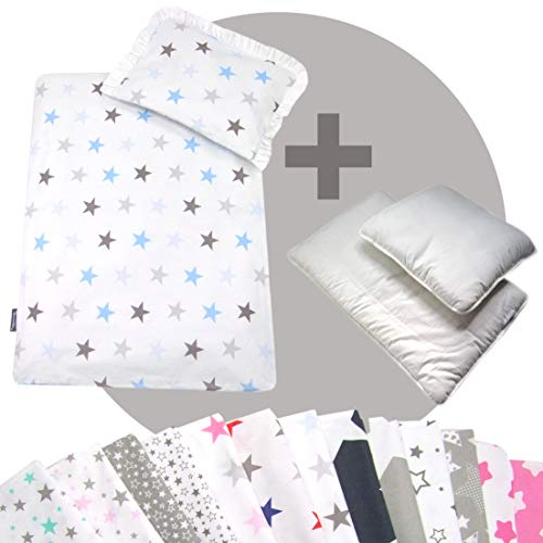 Rawstyle 4 TLG. Set Bezug (Stars) für Kinderwagen Bettwäsche Decke + Kissen + Füllung (Design 12)