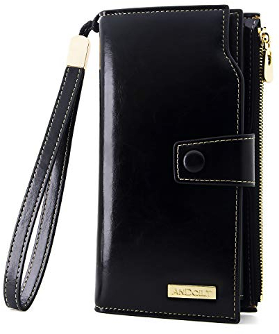 Portefeuille Femme en Cuir Blocage RFID Card Grande Capacite Porte Chéquiers Cartes Monnaie Grand Portefeuilles Femmes Noir