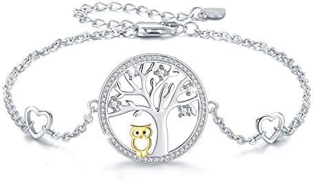 MEDWISE Baum des Lebens Eule Armband 925 Sterling Silber Cut Eule verstellbare Armreif Schmuck für Mutter Mama Ehefrau Muttertagsgeschenk Frauen Mama Mädchen mit Geschenkbox(Eule Armband)