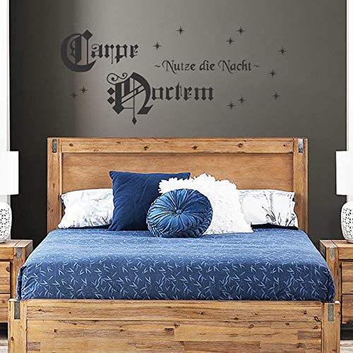 INDIGOS UG - Wandtattoo Wohnzimmer - Wandaufkleber Carpe Noctem 135cm x 58cm schwarz - Aufkleber Kinderzimmer Schlafzimmer Küche Badezimmer Büro Dekoration