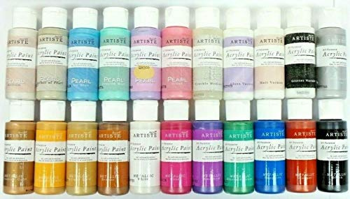 Docrafts Acrylic Paint Complete Set of 22 x 59ml Bottles. 12 Metallic Colours and 10 Special Effects
