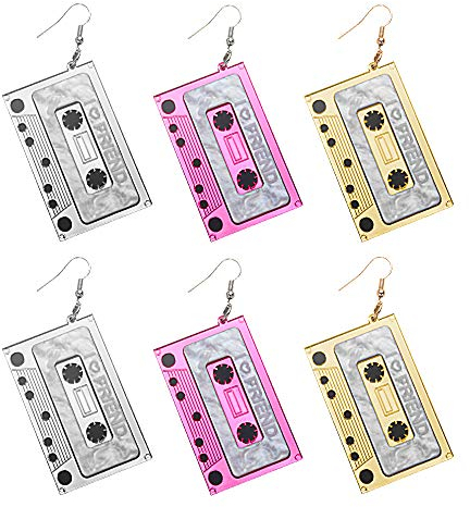 3 Paare Retro Kassette Ohrhänger Punk Tape Ohrringe Kassette Baumeln Ohrhänger für Damen Mädchen Mixtape 80s Bronze Ohrringe für die 80er Jahre Themenparty