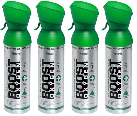 Boost Oxygen Natural 5L (Pack de 4) | Botella de Oxígeno Puro al 95% Portátil para Recuperación, Concentración y Energía