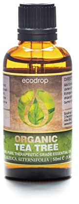 Ecodrop Tea Tree Essential Oil I 50ml I Certified Organic & 100% Pure I Natural & Therapeutic Grade for Aromatherapy, Massage, Diffusers & Bath I Australian Tea Tree Oil for Healthy Hair & Nails