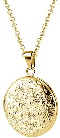 TOFBS Collier Photo Rond Femme Homme Médaillon Pendentif Médaille Gravure Personnalisée Acier Inoxydable Porte Photo Chaîne Bijoux Fille Cadeau Parfait (Doré)
