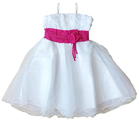 Vestido de ceremonia - Vestido - Niña - Princesa - Elegante - Niña - Falda - Tul - Tutú - Rosa - Lazo - Color Blanco Cinturón Fucsia, fucsia, X-Large