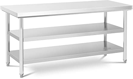 Royal Catering Edelstahltisch 60 x 180 cm bis zu 500 kg Traglast 3 Ebenen Arbeitstisch Edelstahl Gastro Tisch