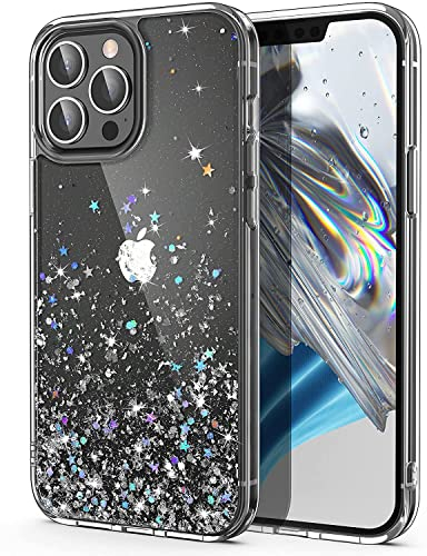 ULAK Glitzer Hülle Kompatibel mit iPhone 13 Pro Max, Sparkle Sterne Glitter TPU Stoßfest Handyhülle Durchsichtig Bling Schutzhülle Phone Case Cover für iPhone 13 Pro Max 6,7 Zoll - Silber Glitzer