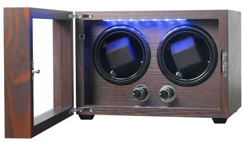 Oryx Double Watch Winders for Automatic Watches Box, Watch Rotator for 3 Sizes Watches LED Light, Rotating Watch Case, Watch Shaker, Wood Grain, Luxury